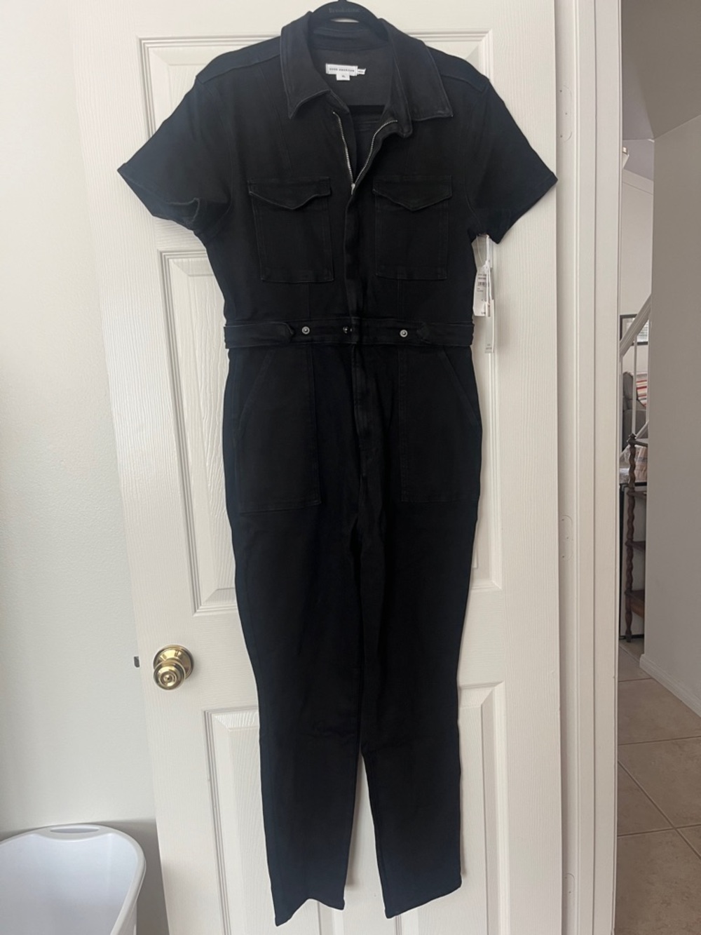 Good American Black Short-Sleeve Utility Jumpsuit